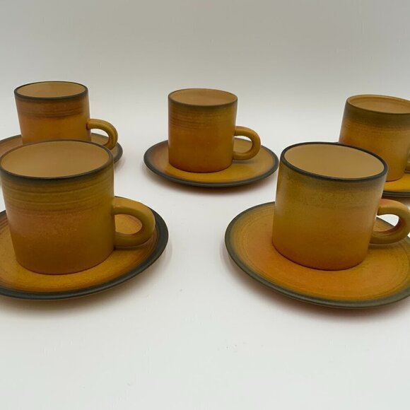 Set of 5 Demitasse Cups & Saucers Ombre Hand Painted Palceramic Pottery Israel